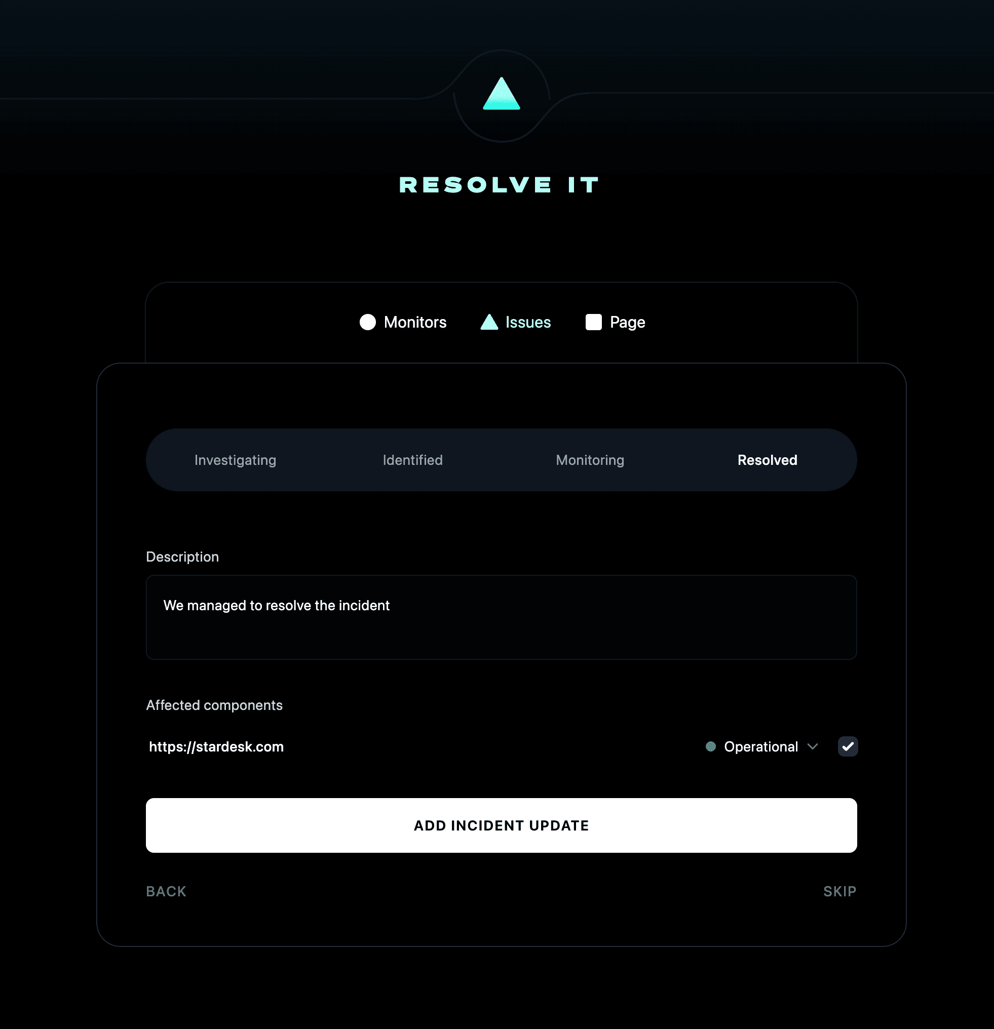 Status page created